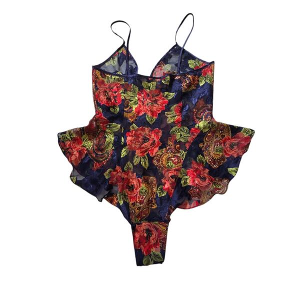 Vtg Victorias Secret Gold Label Floral Teddy Camisole Women M Satin Lace Romper - Picture 2 of 15